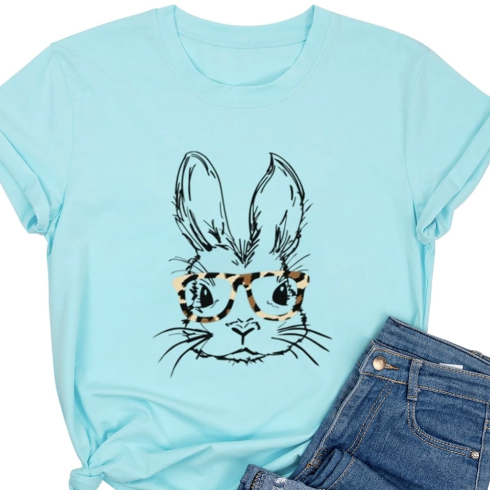 Light Blue Bunny Graphic T-Shirt